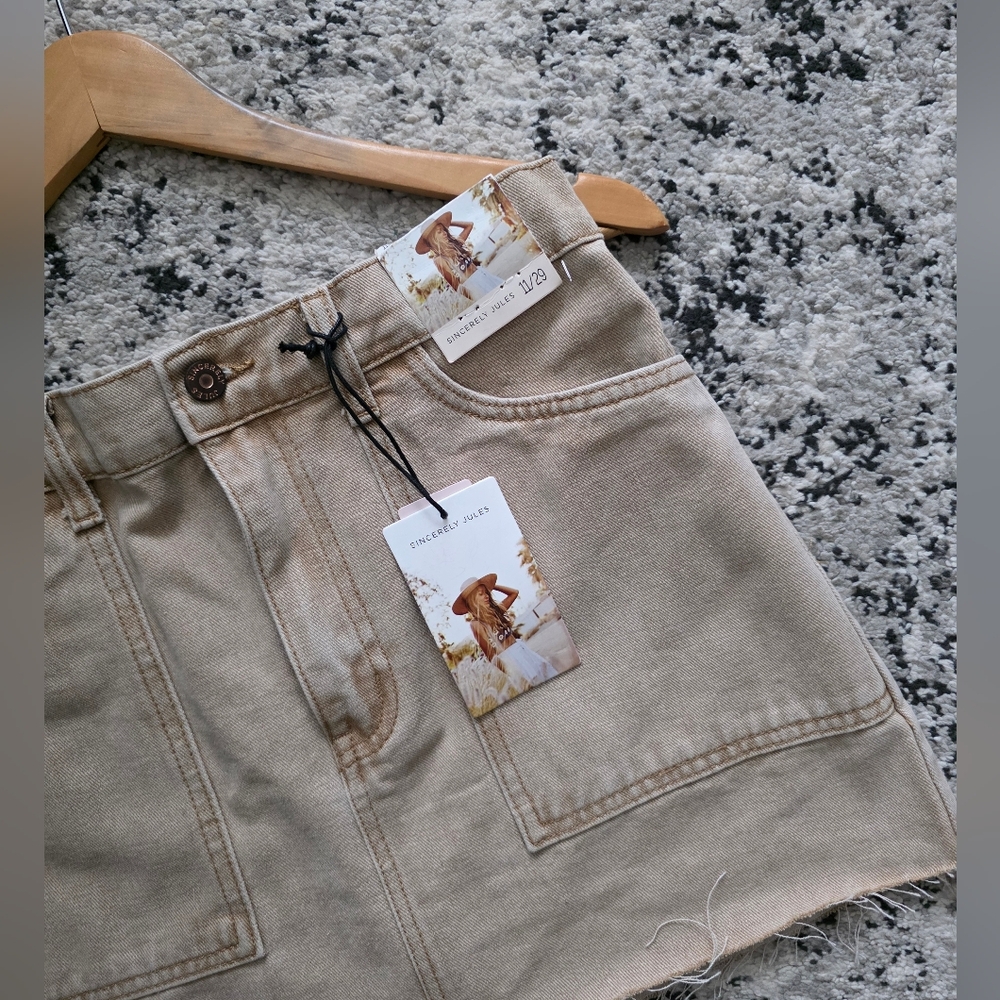 Sincerely Jules Denim Cargo Distressed Mini Skirt Wmns 11/29 Tan Western Rodeo